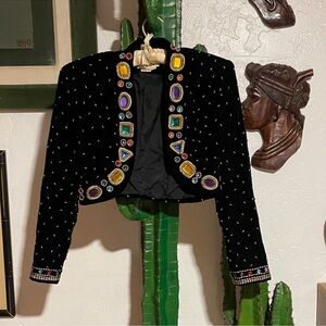 Vintage Caché Velvet Jacket with Gold bead and Gem details Size 4